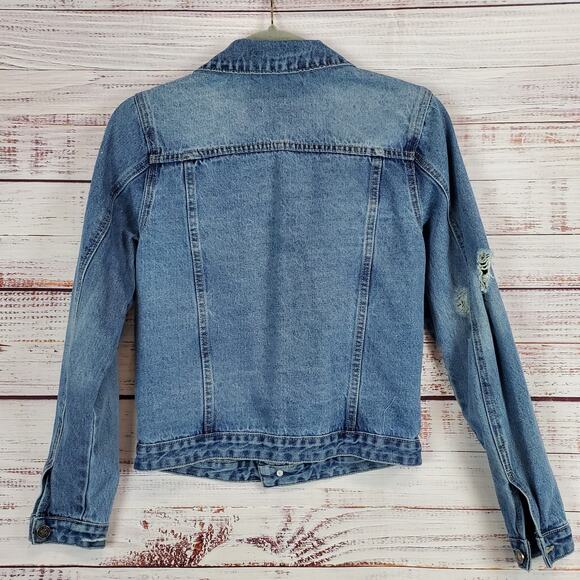 Kancan Henney Classic Trucker Jacket S Distressed Jean Denim Grunge Emo Gorpcore - Picture 5 of 13